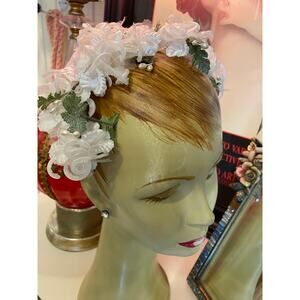 vintage 1950s white floral headpiece 50s bridal hat wedding headband rockabilly